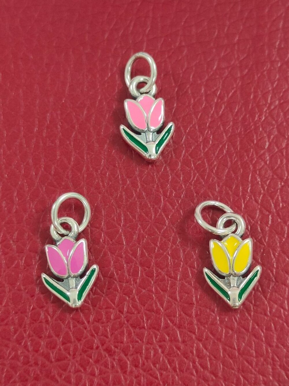 James Avery Enamel Mini Tulip Charm Sterling Silver Pendant with box
